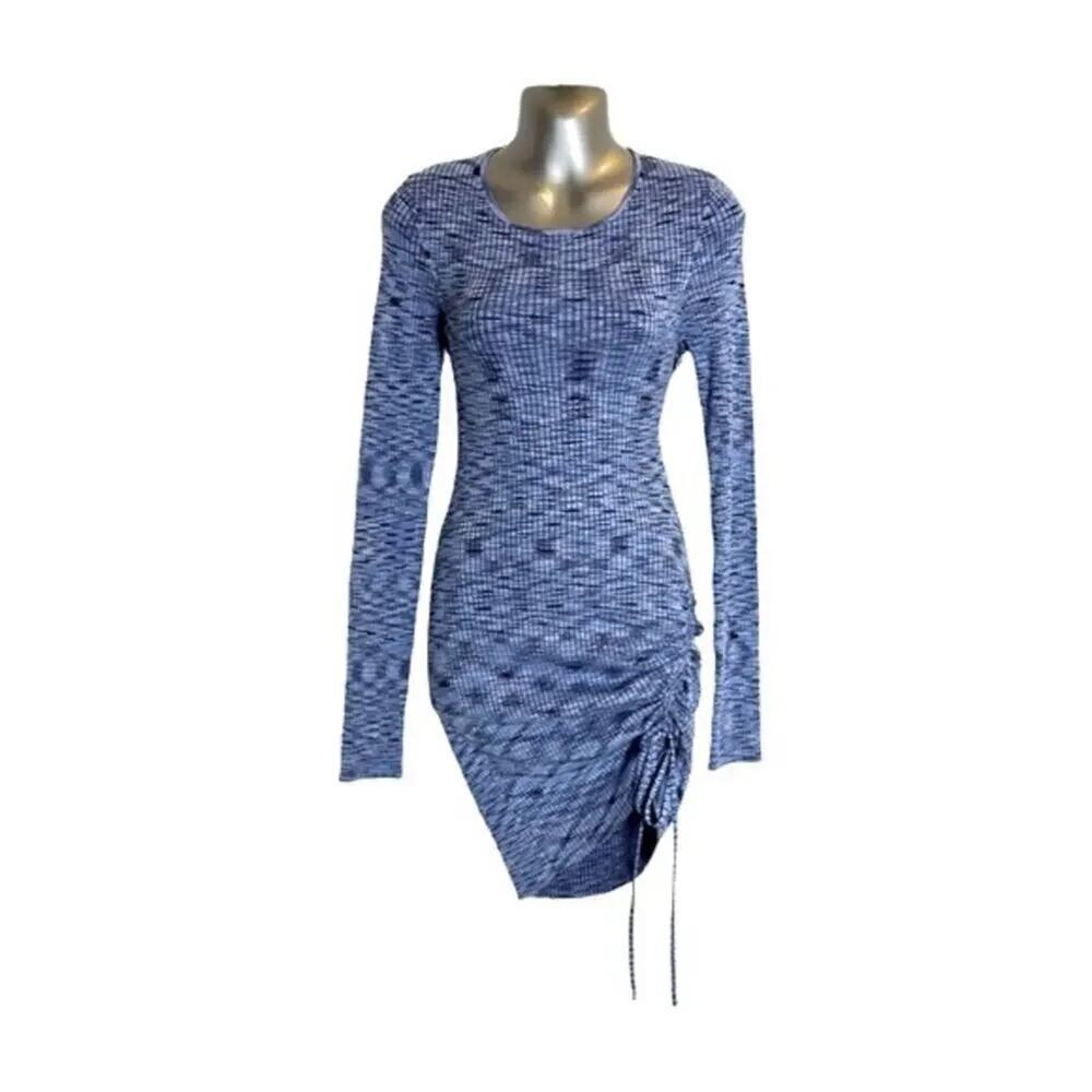 Song of Style Women's Mick Knit Mini Dress - Size Large Blue Long Sleeve Bodycon - Picture 2 of 10